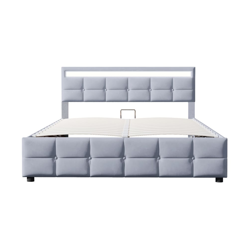 Lit capitonné en velours de coton gris 180x200 cm
