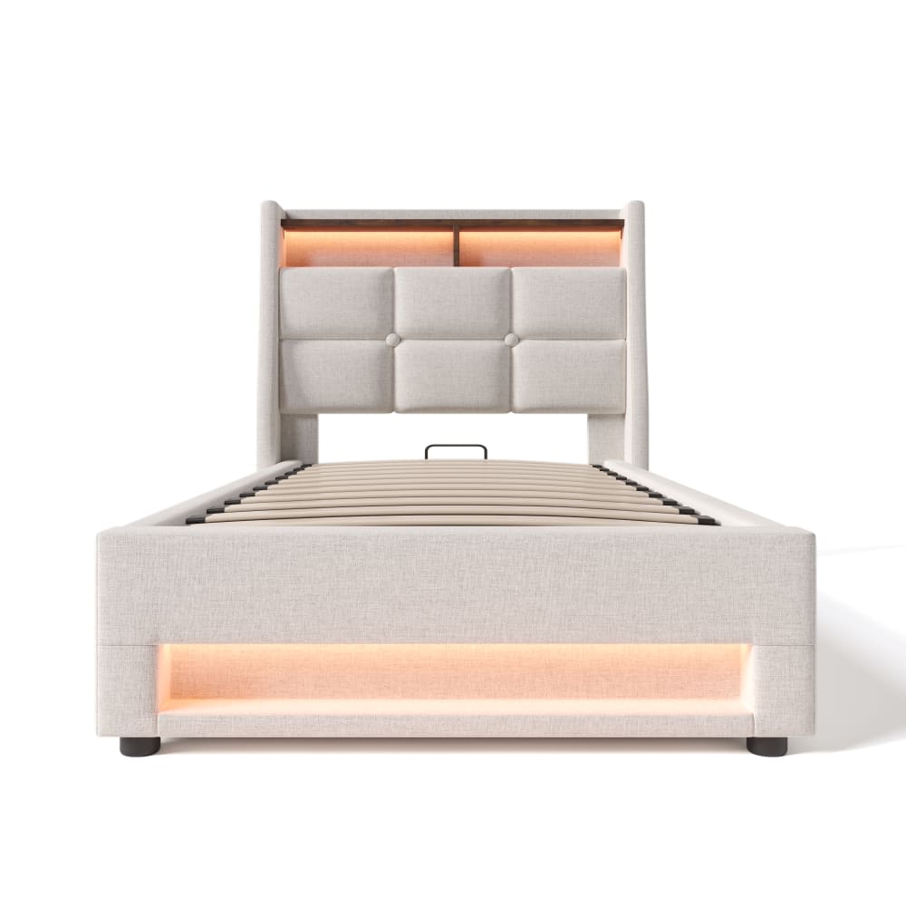 Lit polstere en lin beige 90x200 cm