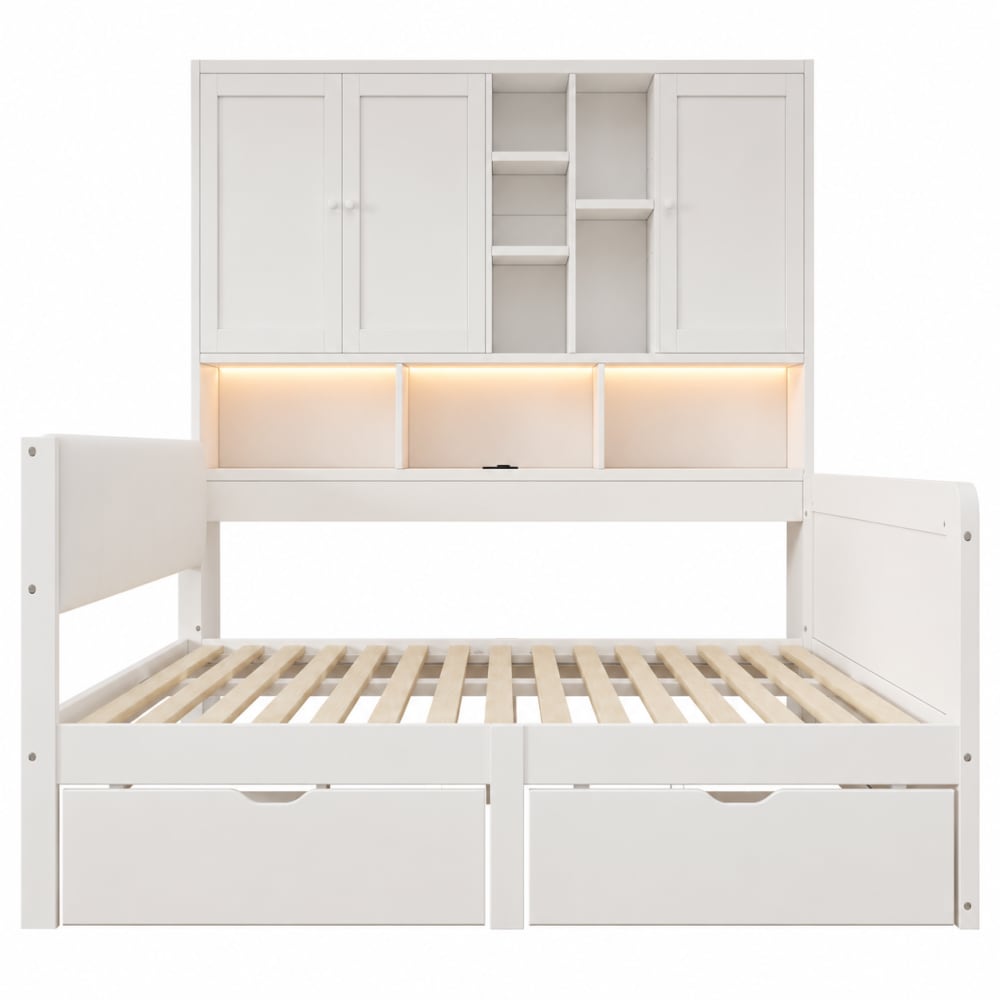 Lit de stockage en panneau de fibres blanc 140x200 cm