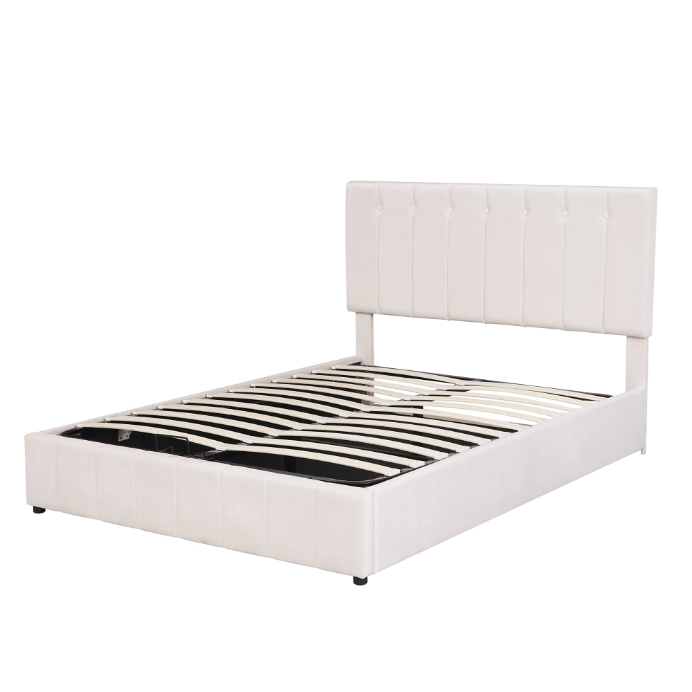 Lit capitonné en velours de coton crème blanc 140x200 cm