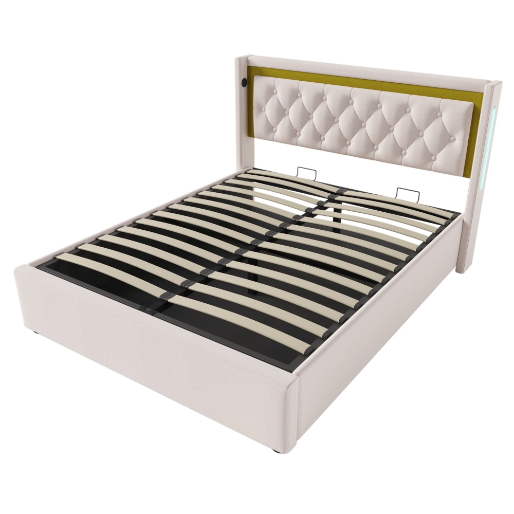 Lit en coton beige 140x200 cm