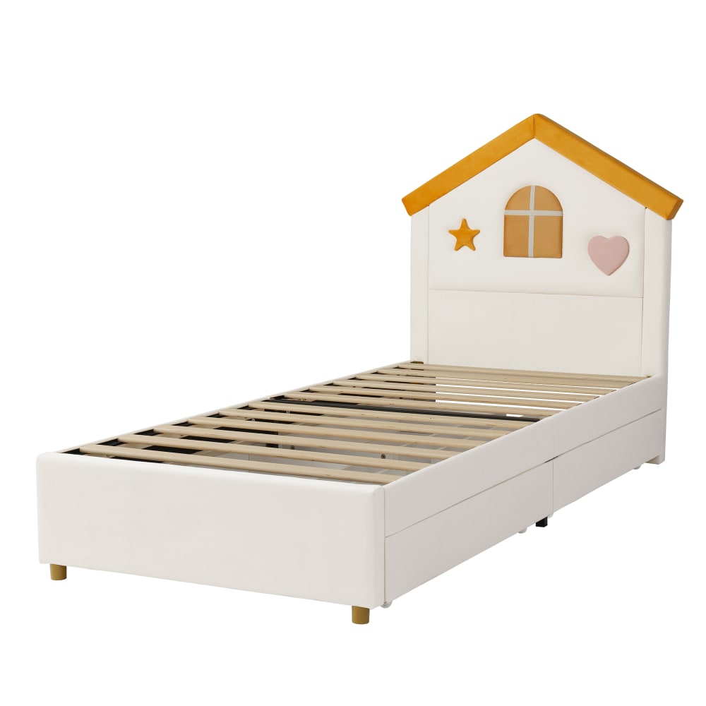 Lit enfant en velours de coton beige 90x200 cm Lit enfant en velours de coton beige 90x200 cm