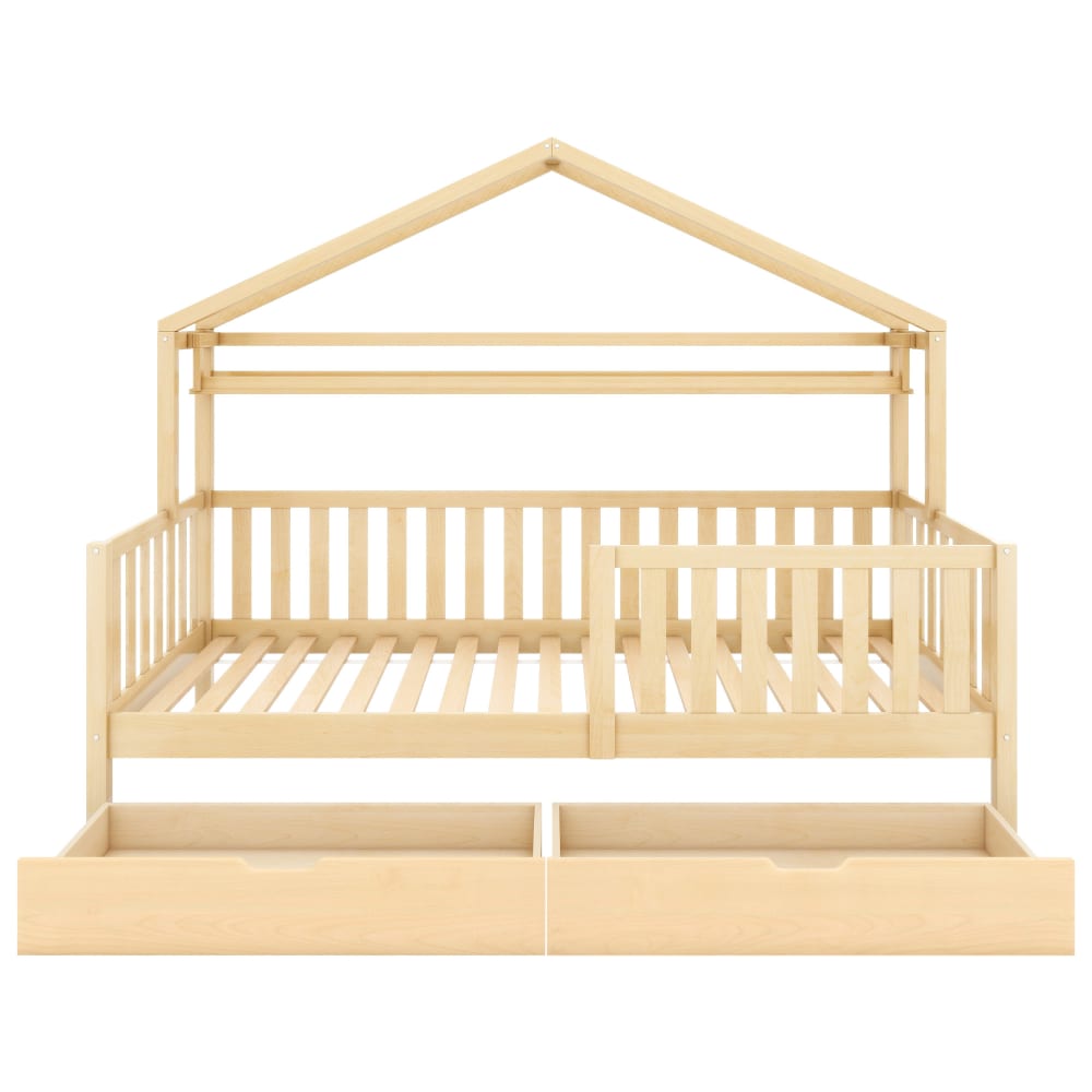 Lit maison en pin massif avec tiroirs 90x200 cm