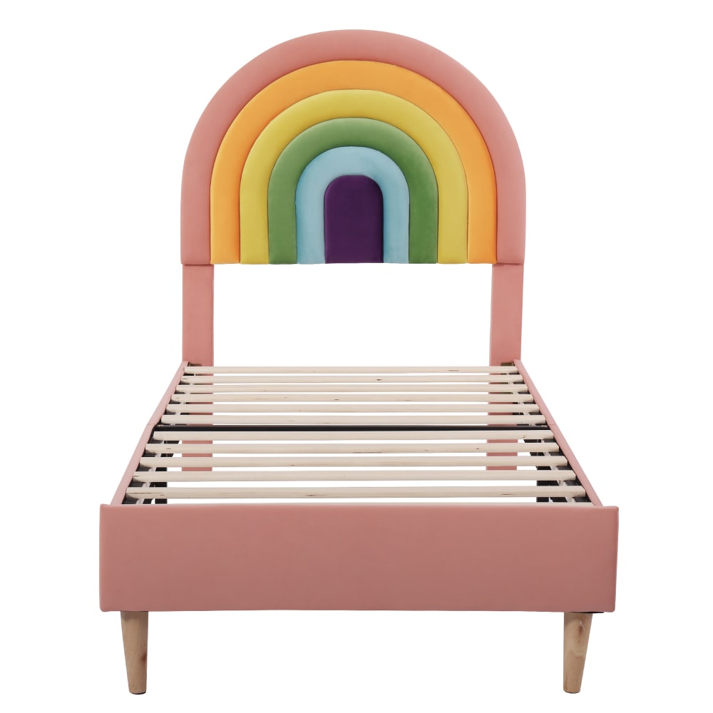 Lit capitonné en velours de coton rose 90 x 200 cm