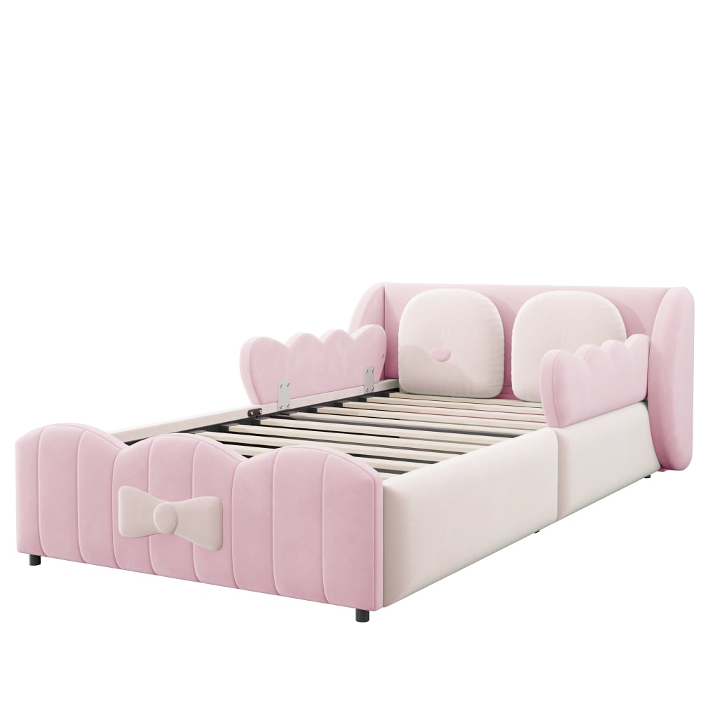 Lit enfant rembourré en velours de coton rose 90x200 cm Lit enfant rembourré en velours de coton rose 90x200 cm