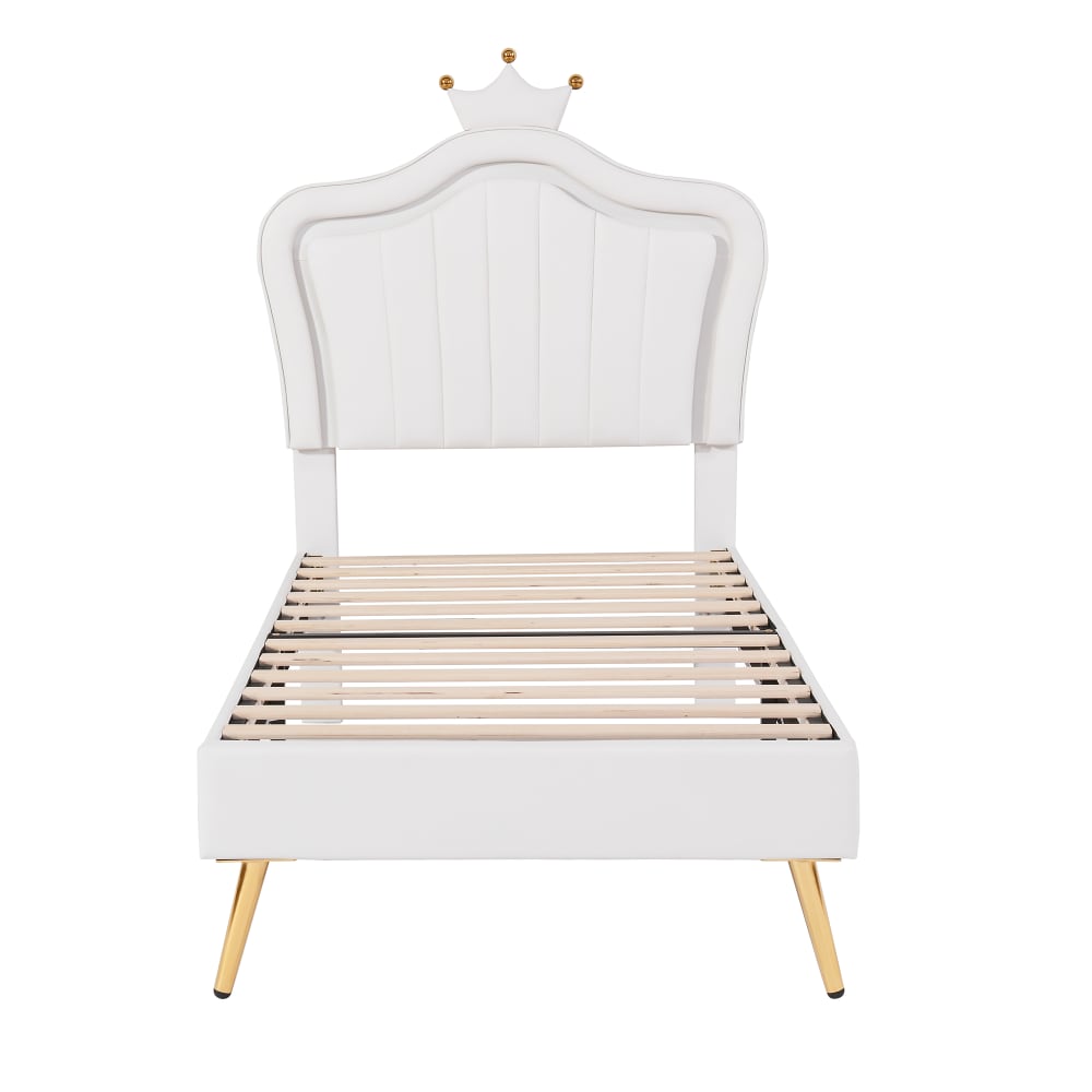Lit enfant rembourré en cuir synthétique blanc 90 x 200 cm Lit enfant rembourré en cuir synthétique blanc 90 x 200 cm