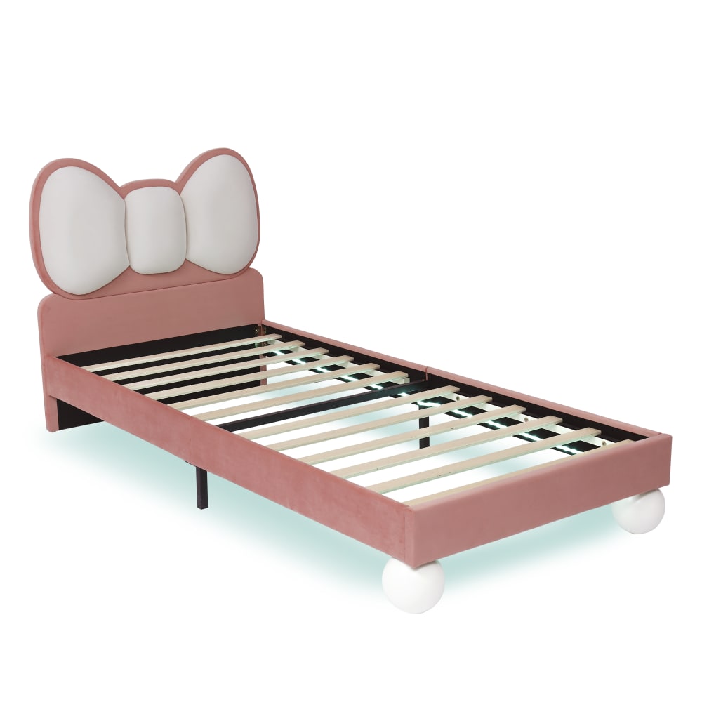 Lit enfant en velours de coton rose 90x200 cm Lit enfant en velours de coton rose 90x200 cm