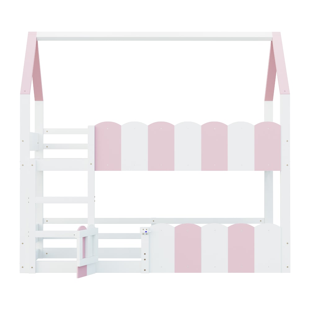 Lit superposé en pin rose et blanc 90x200 cm Lit superposé en pin rose et blanc 90x200 cm