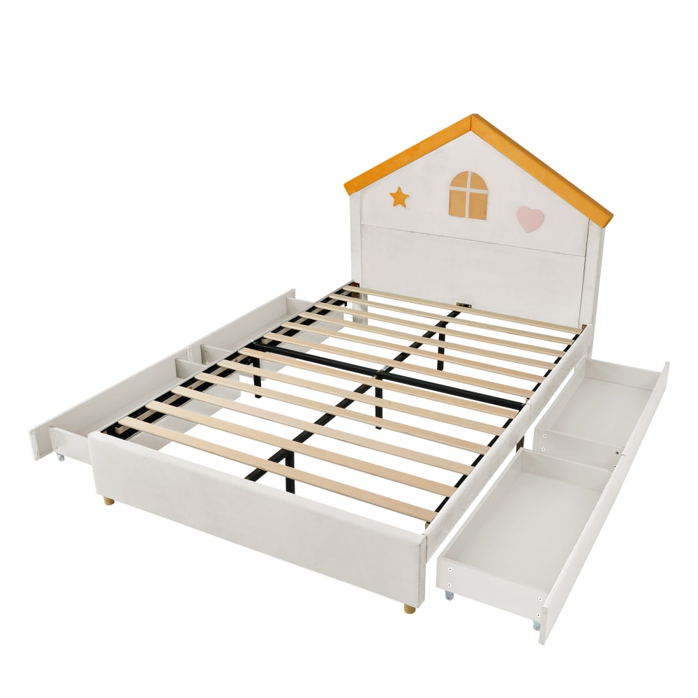 Lit enfant en velours de coton beige 140x200 cm Lit enfant en velours de coton beige 140x200 cm
