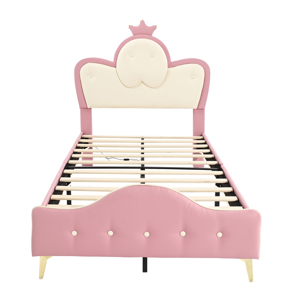 Lit enfant en pu rose et blanc 90x200 cm Lit enfant en pu rose et blanc 90x200 cm