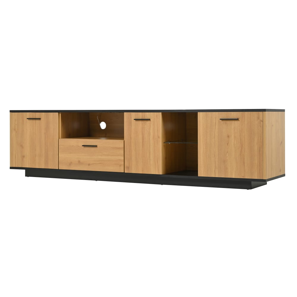 Meuble tv 3 portes 1 tiroir en pin noir l 180 cm Meuble tv 3 portes 1 tiroir en pin noir l 180 cm