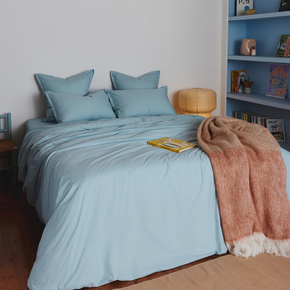 Taie d'oreiller en percale de coton bleu 85 x 210 cm — vue 4
