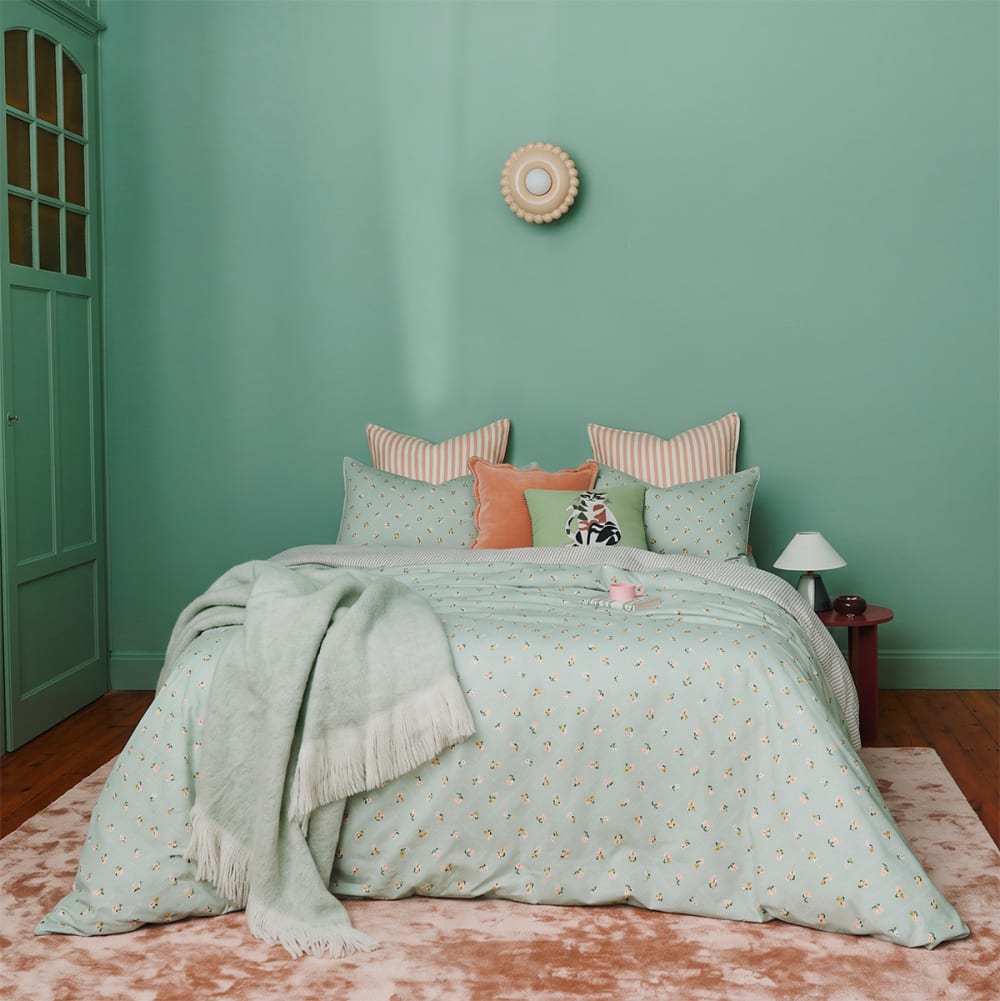 Drap housse en percale de coton vert 160 x 200 cm — vue 3