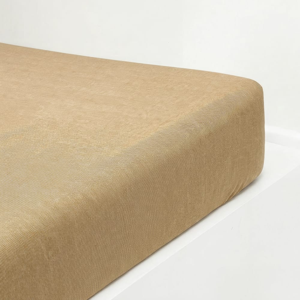 Drap housse en satin de coton lavé beige 140 x 200 cm