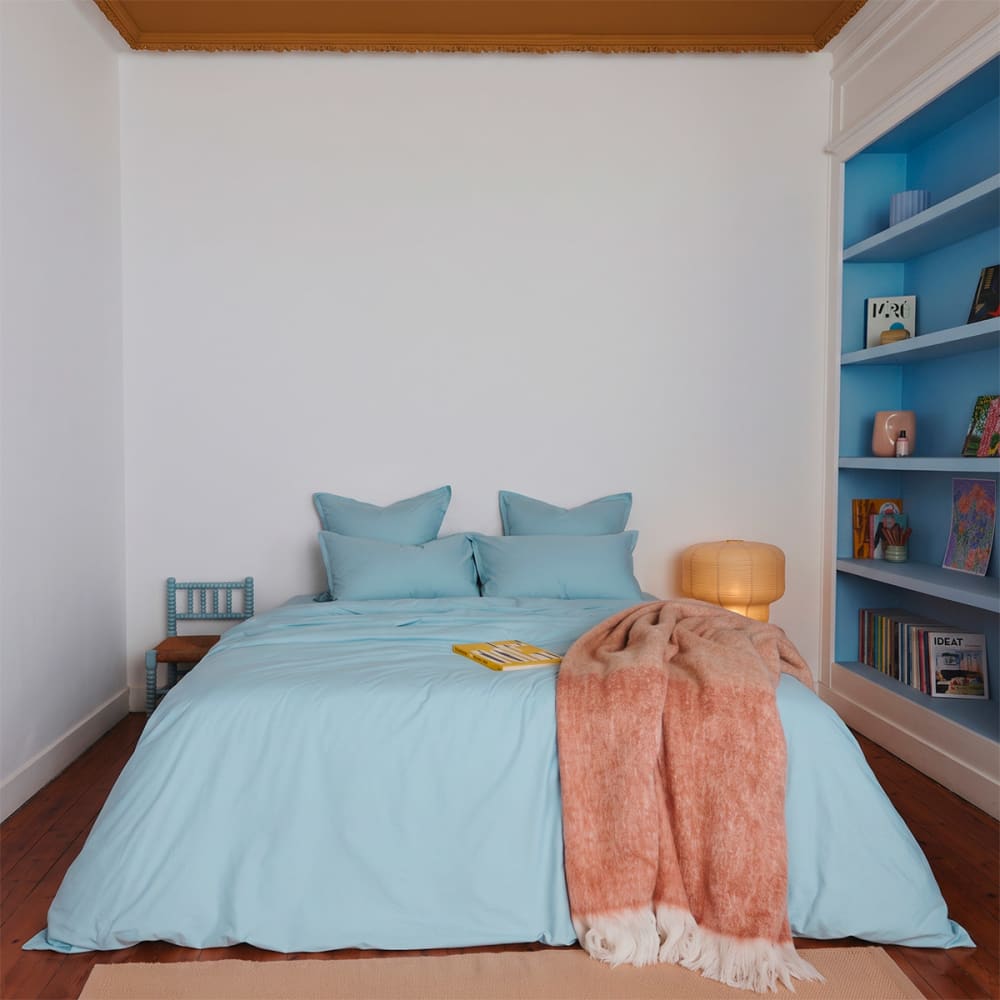 Drap housse en percale de coton bleu 180 x 200 cm — vue 3