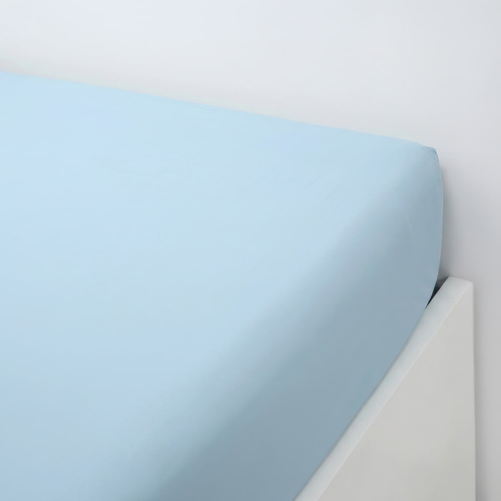 Drap housse en percale de coton bleu 200 x 200 cm