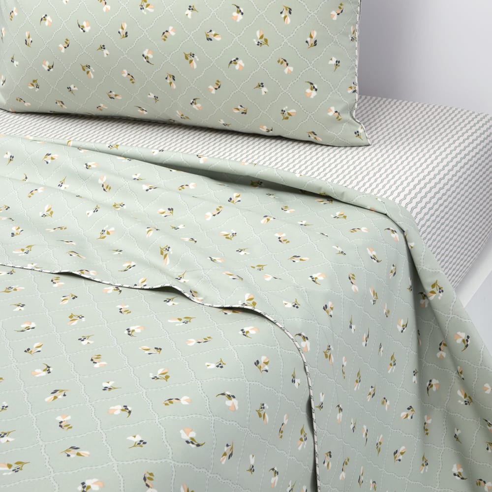 Drap plat en percale de coton vert 270 x 300 cm