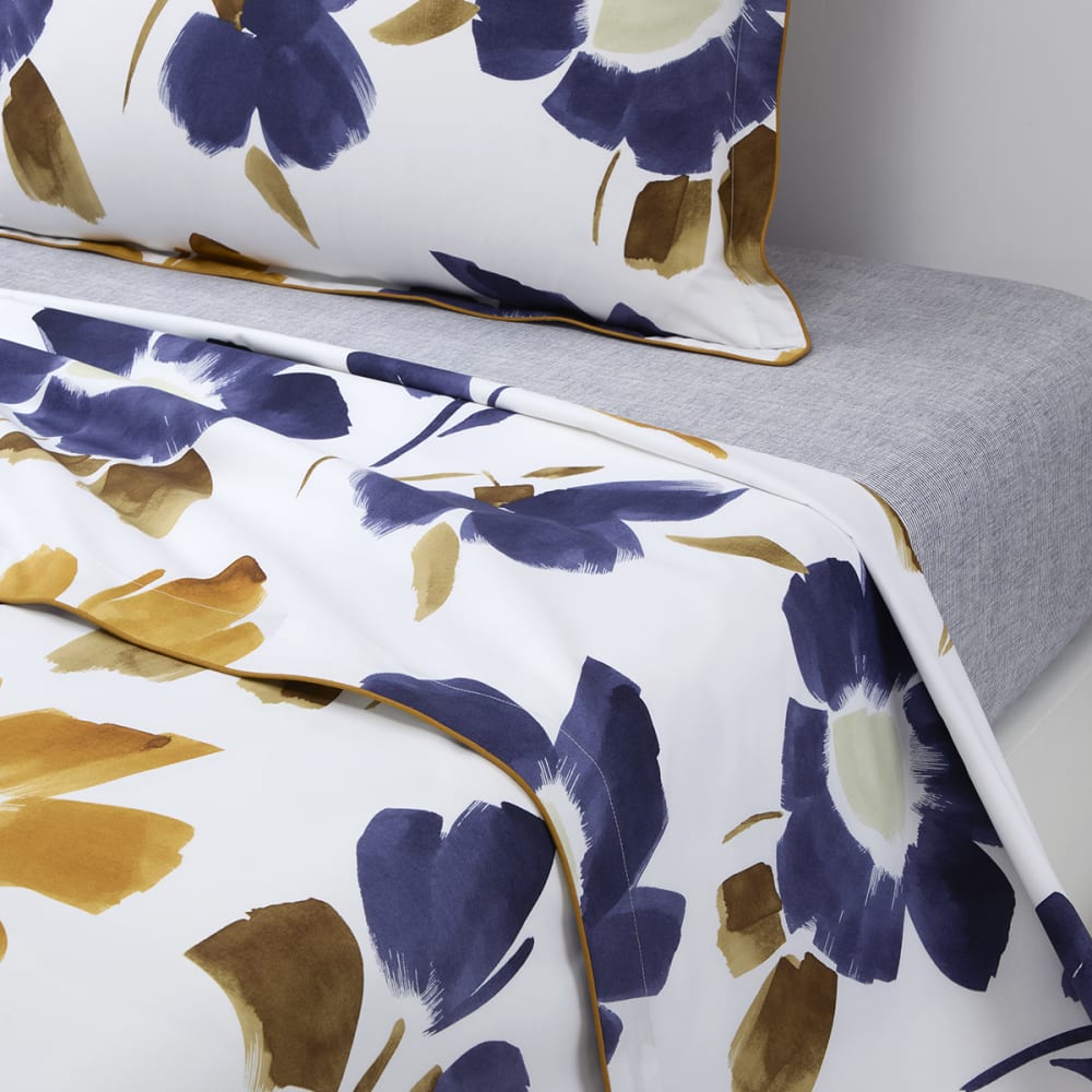 Drap plat en percale de coton bleu 180 x 290 cm