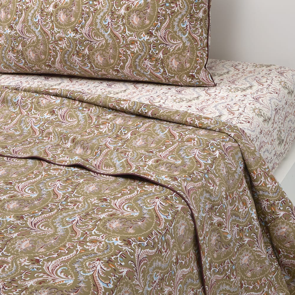 Drap plat en percale de coton vert 240 x 300 cm