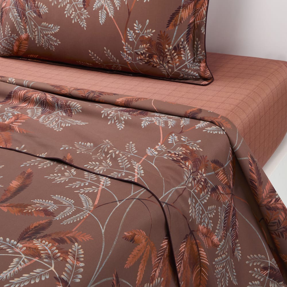 Drap plat en satin de coton marron 240 x 300 cm
