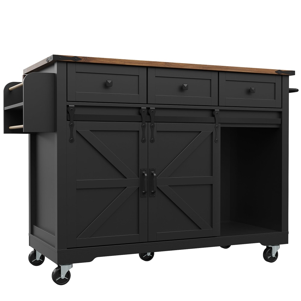 Urban Meuble Ausziehbare Kücheninsel auf Rollen 140x45x94 cm, Holzoptik, schwarz - Spanplatte