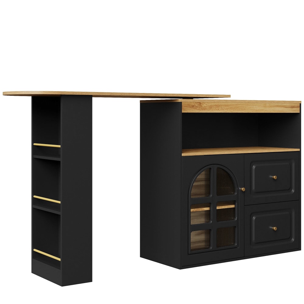 Table de bar noire effet bois extensible rotatif à 360° Table de bar noire effet bois extensible rotatif à 360°