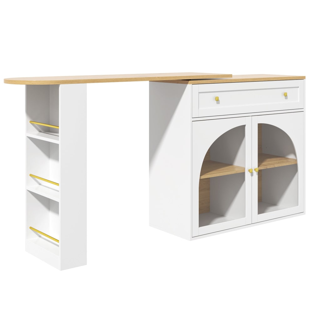 Urban Meuble Ausziehbarer Bartisch mit drehbarer Platte 138-204x39x104cm, weiß - Spanplatte