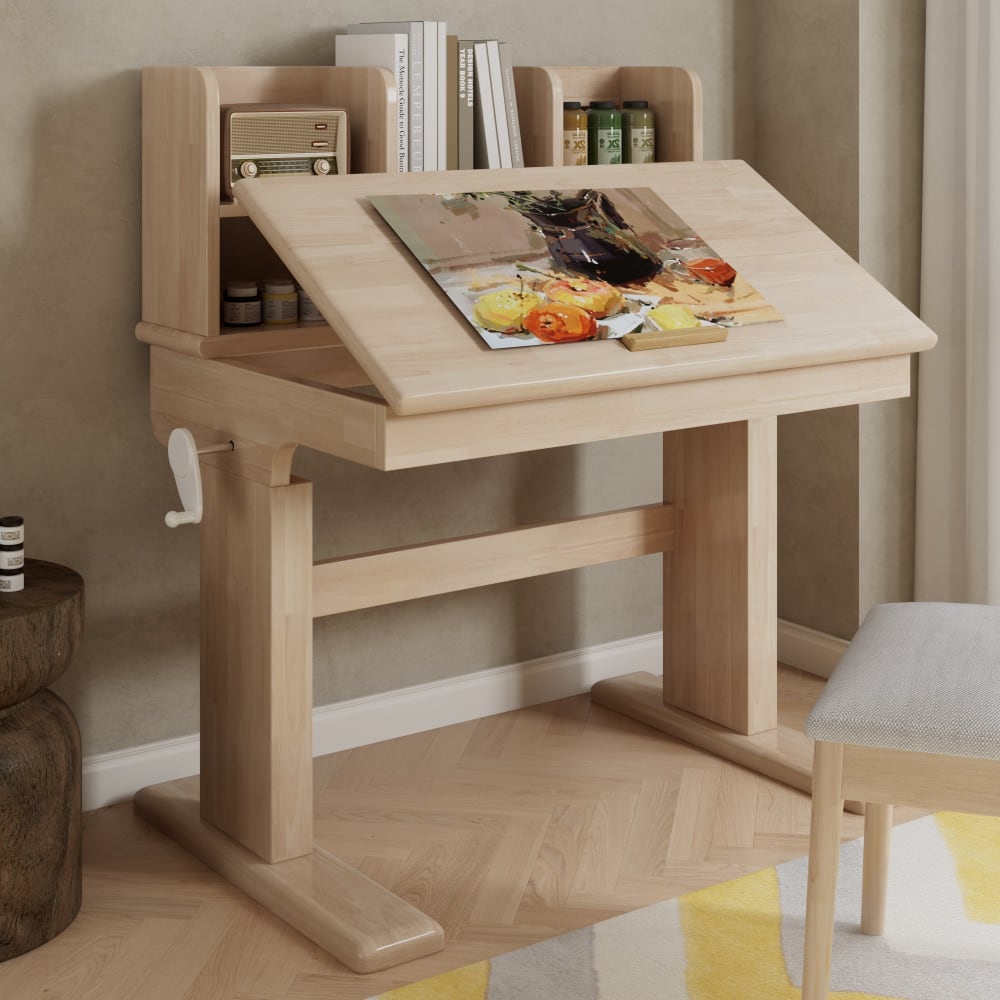 Urban Meuble Höhenverstellbarer Kinderschreibtisch aus Massivholz, weiß Beige Spanplatte