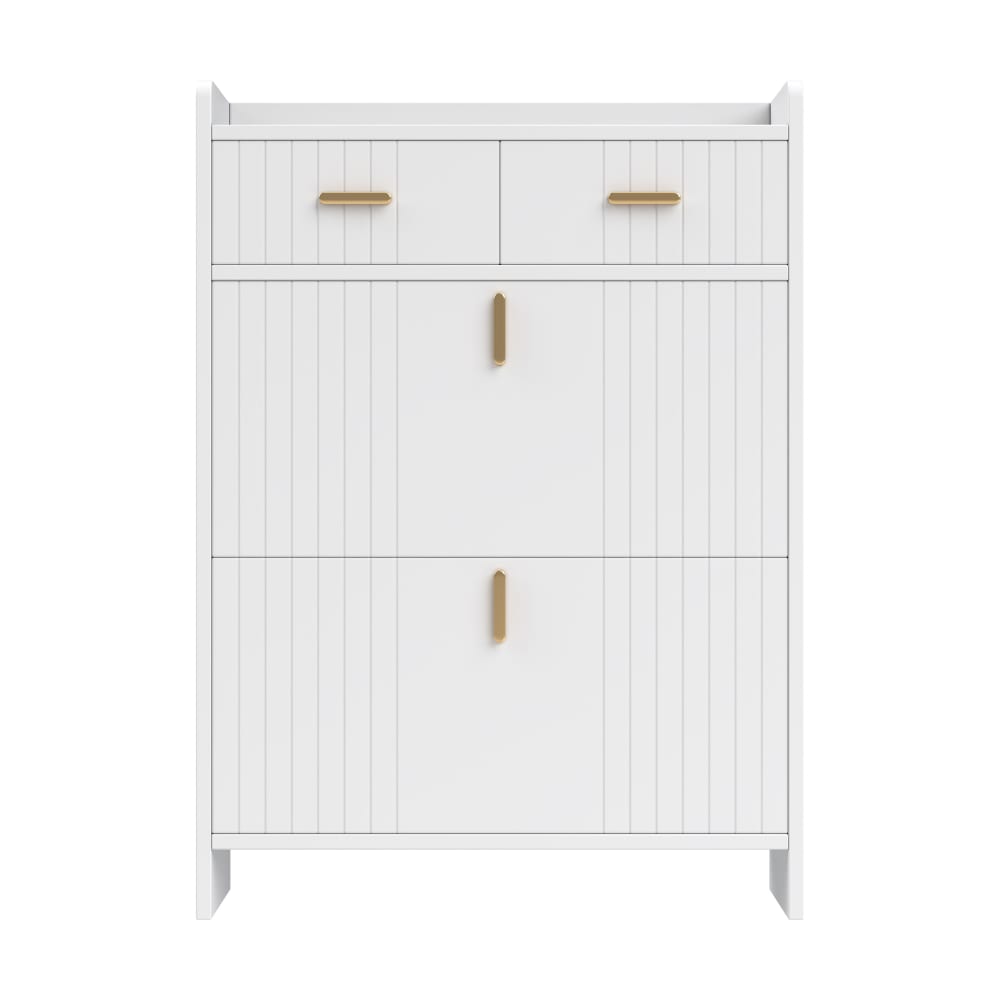 Meuble à chaussures blanc avec 2 tiroirs, 2 portes et accents dorés
