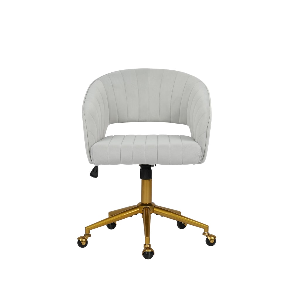 Chaise de bureau en velours gris clair avec accoudoirs – pivotante Chaise de bureau en velours gris clair avec accoudoirs – pivotante