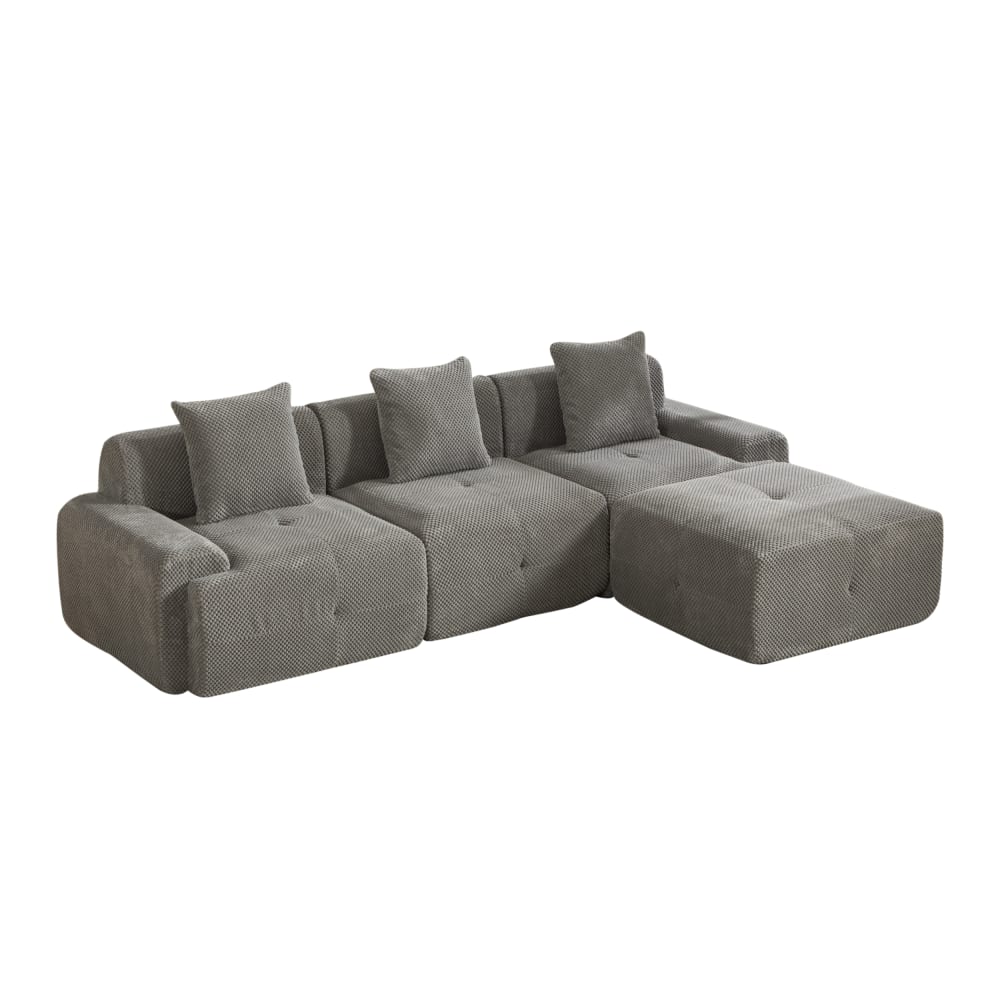 Canapé d'angle modulable 3 places en chenille gris sans montage Canapé d'angle modulable 3 places en chenille gris sans montage