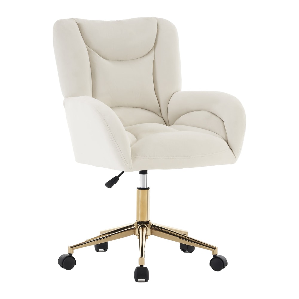 Fauteuil de bureau en velours ivoire, pivotant et réglable