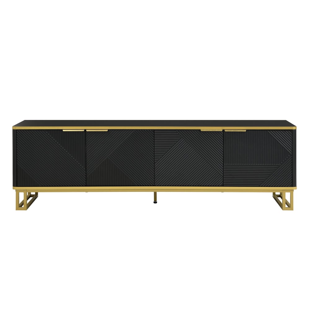 Urban Meuble TV-Schrank 160 cm mit goldenem geometrischem Design 4 Türen, schwarz - Spanplatte