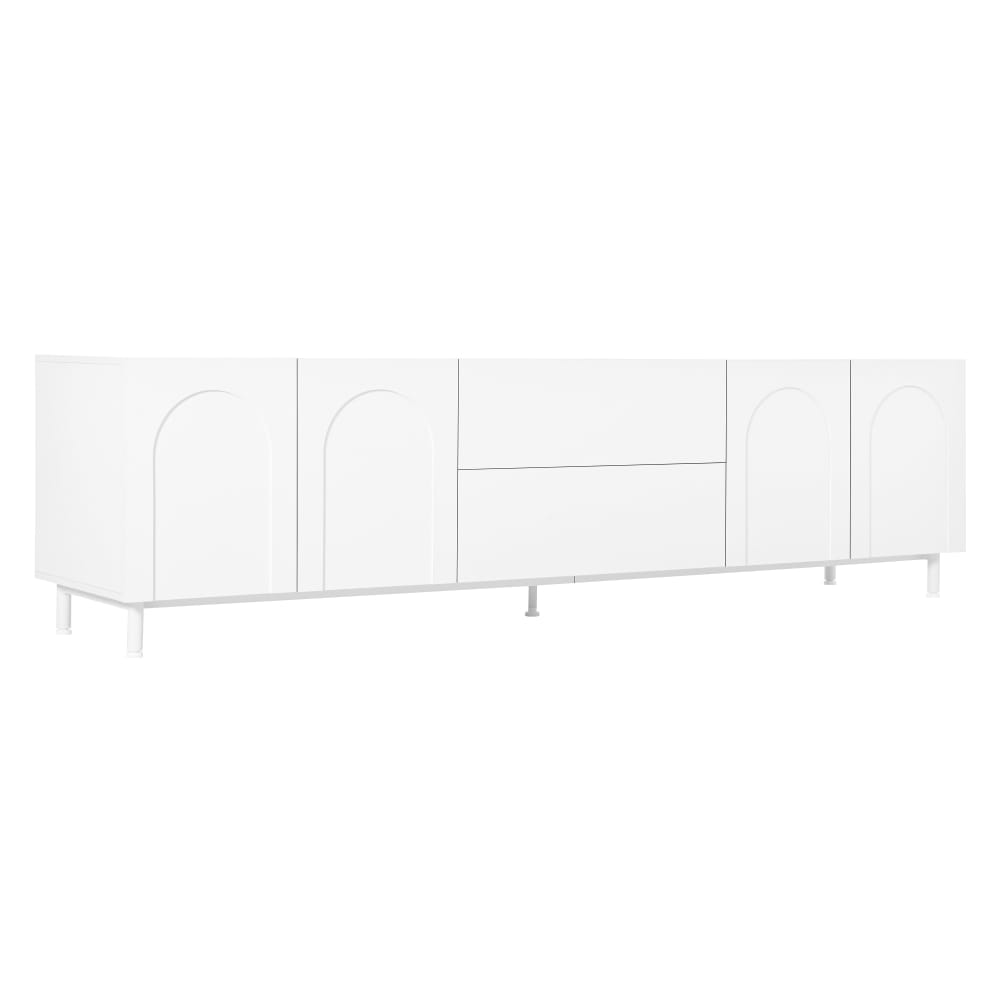 Meuble tv blanc à motif arc avec 4 portes et 2 tiroirs