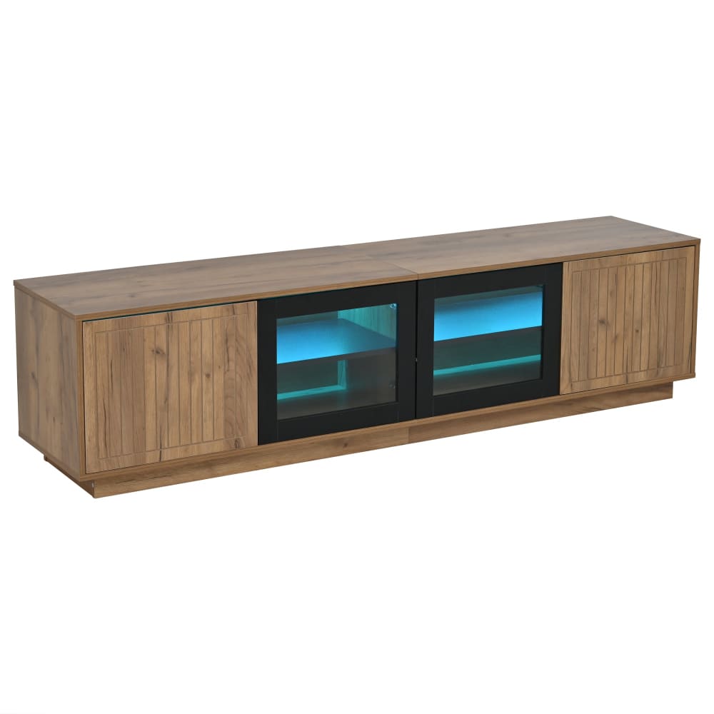 Meuble tv effet bois naturel & noir et vitrine avec led 4 portes Meuble tv effet bois naturel & noir et vitrine avec led 4 portes