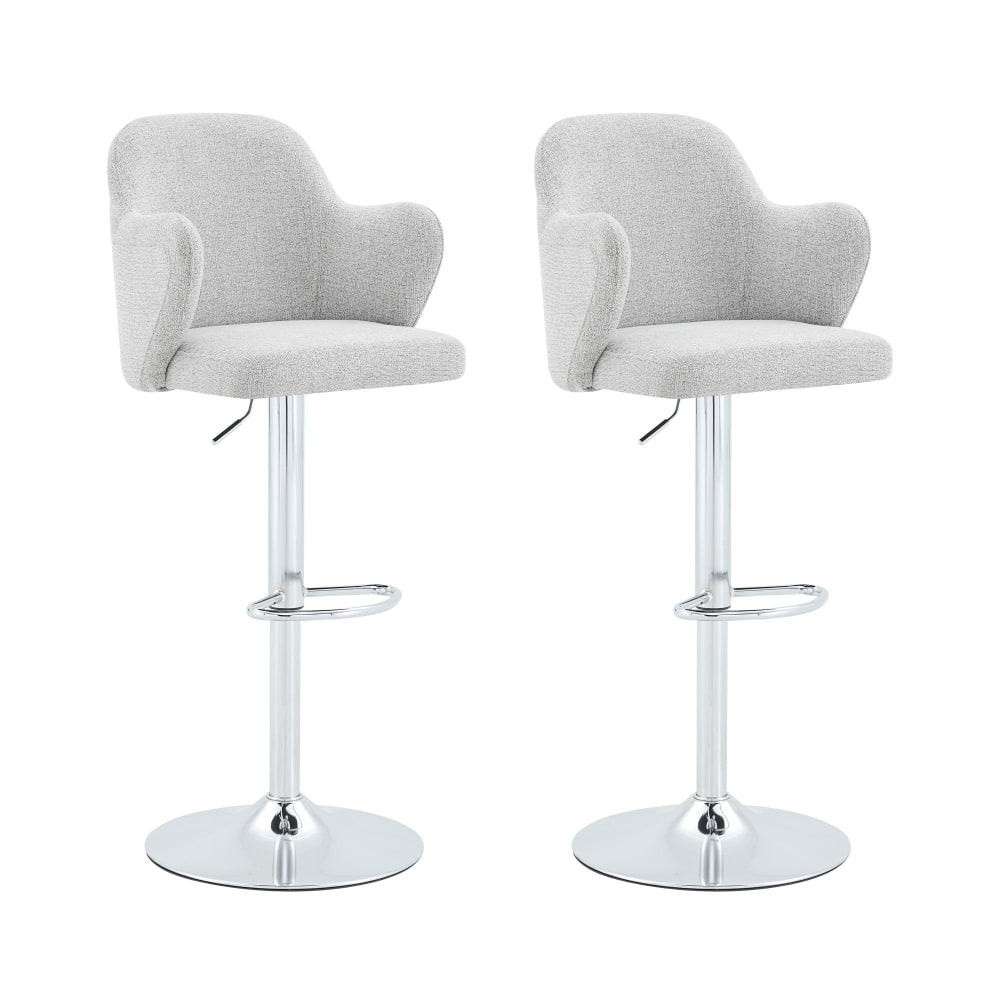 Lot de 2 tabourets de bar tissu gris clair réglables, pivotants à 360°