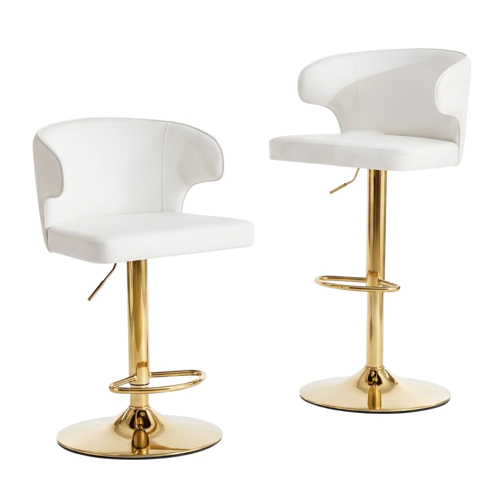 Lot de 2 tabourets de bar blancs en pu pivotants 360° et repose pieds