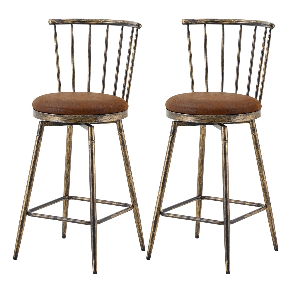 Lot de 2 tabourets de bar pivotants tissu marron effet bronze vieilli