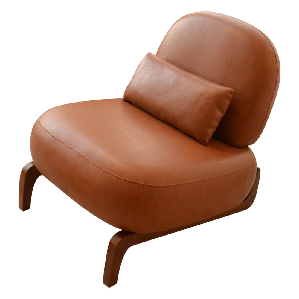 Fauteuil caramel revêtement en similicuir et pieds en bois massif Fauteuil caramel revêtement en similicuir et pieds en bois massif