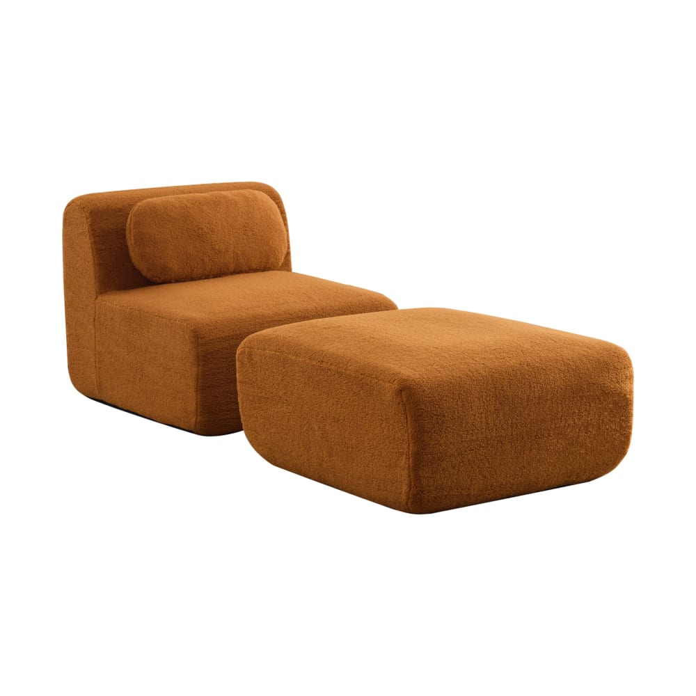 Fauteuil canapé modulable en chenille caramel avec repose pieds Fauteuil canapé modulable en chenille caramel avec repose pieds