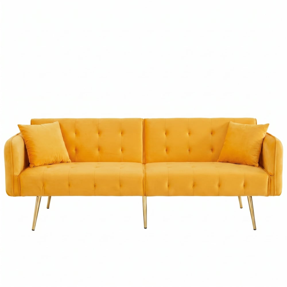 Canapé lit 2 places convertible en velours jaune 3 positions 178x82x70