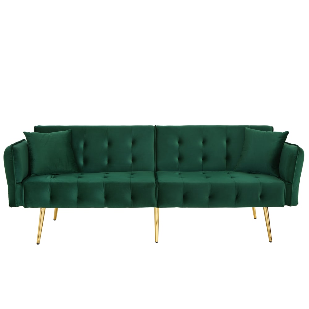 Canapé-lit 2 places convertible en velours vert 3 positions 2 coussins Canapé-lit 2 places convertible en velours vert 3 positions 2 coussins