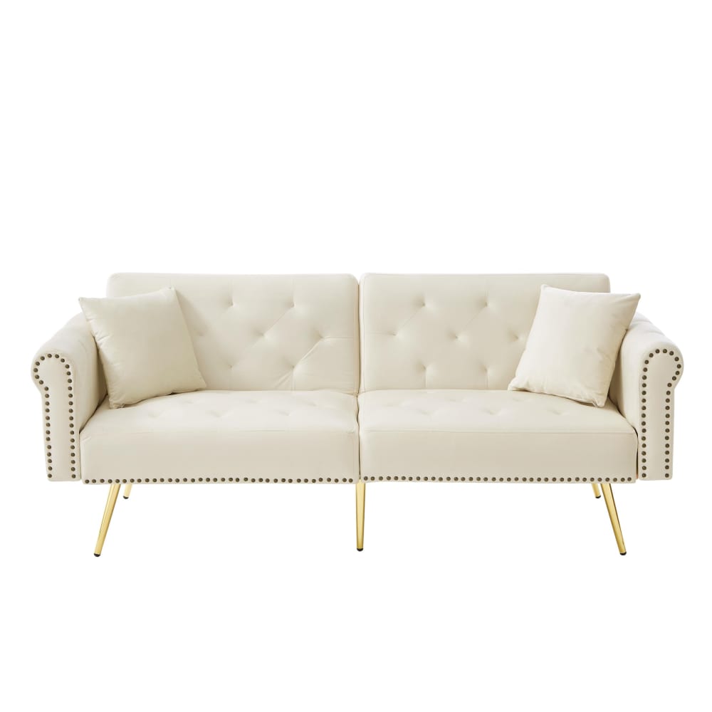 Canapé-lit 2 places convertible en velours beige 3 positions 173x75cm
