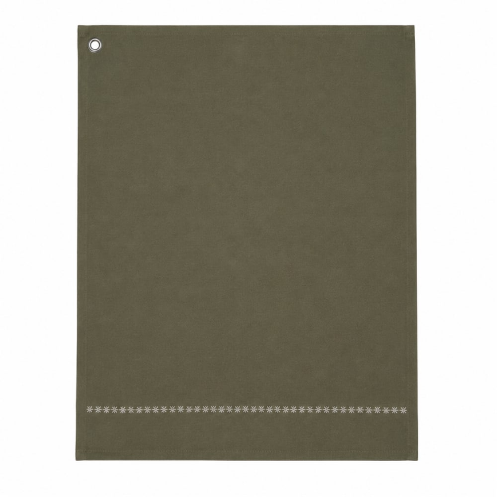 Lot de 3 torchons en coton brodé - 50x70cm - vert kaki