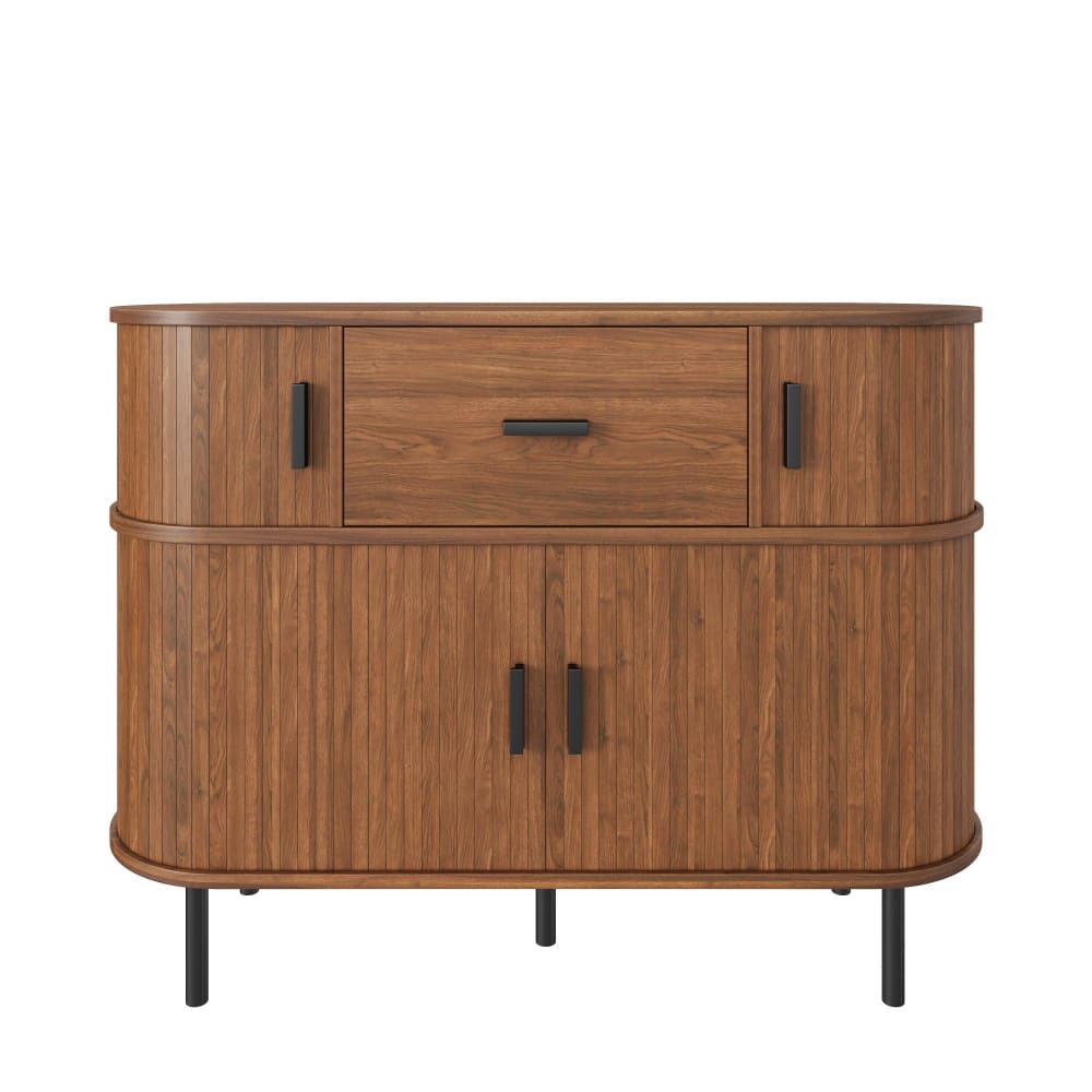 Vintage Sideboard Nussbaumoptik mit Schiebetüren und Schublade,