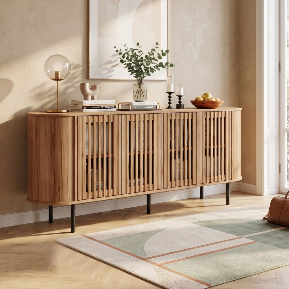 Sideboard mit 4 Rattantüren 160x40x70cm, Holzoptik - Maisons Du