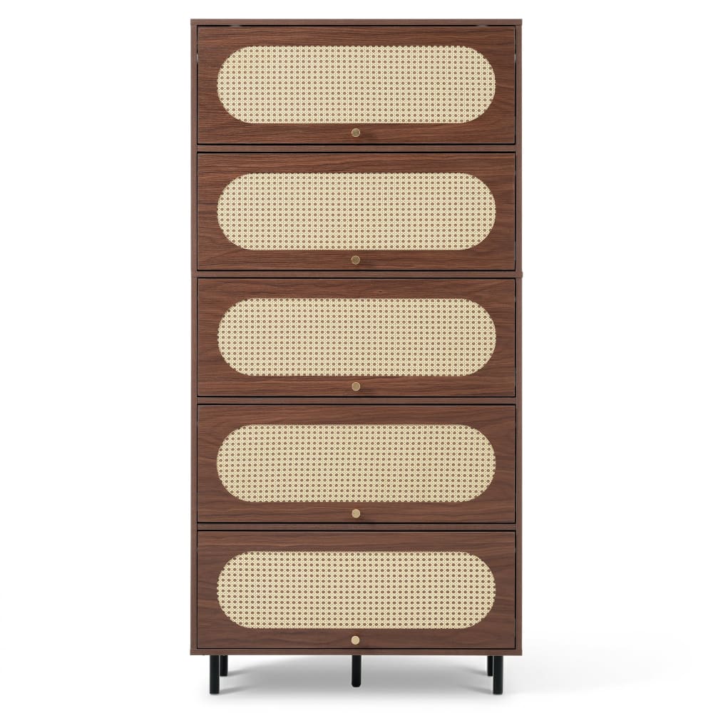 Buffet haut effet noyer & rotin 5 portes abattantes 80x40x163cm Buffet haut effet noyer & rotin 5 portes abattantes 80x40x163cm