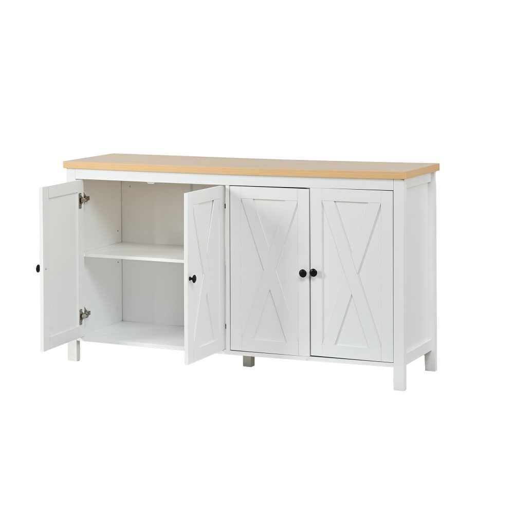 Sideboard mit 4 Türen im skandinavischen Stil , Holzoptik, weiß -