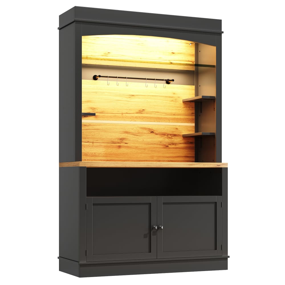 Vaisselier de cuisine noir étagères ouvertes avec vitrine et led Vaisselier de cuisine noir étagères ouvertes avec vitrine et led