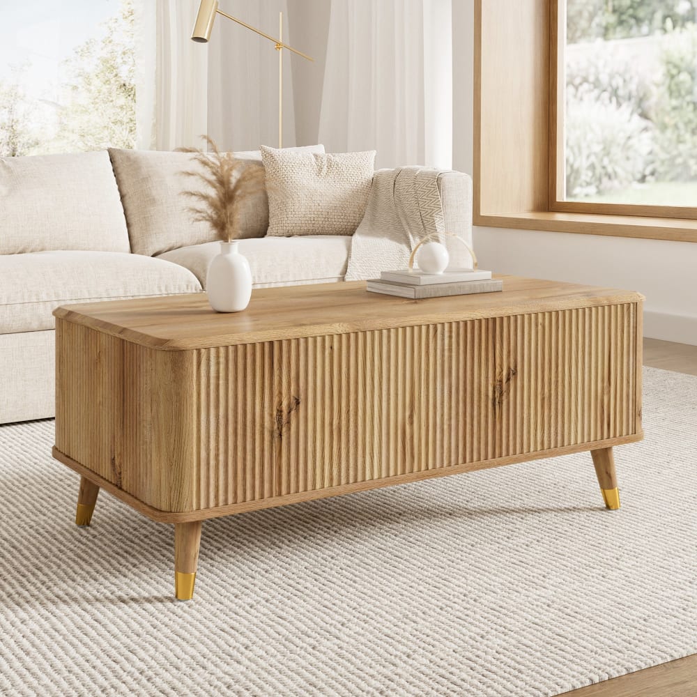 Höhenverstellbarer Couchtisch in Holzoptik mit Lamellen 97x52